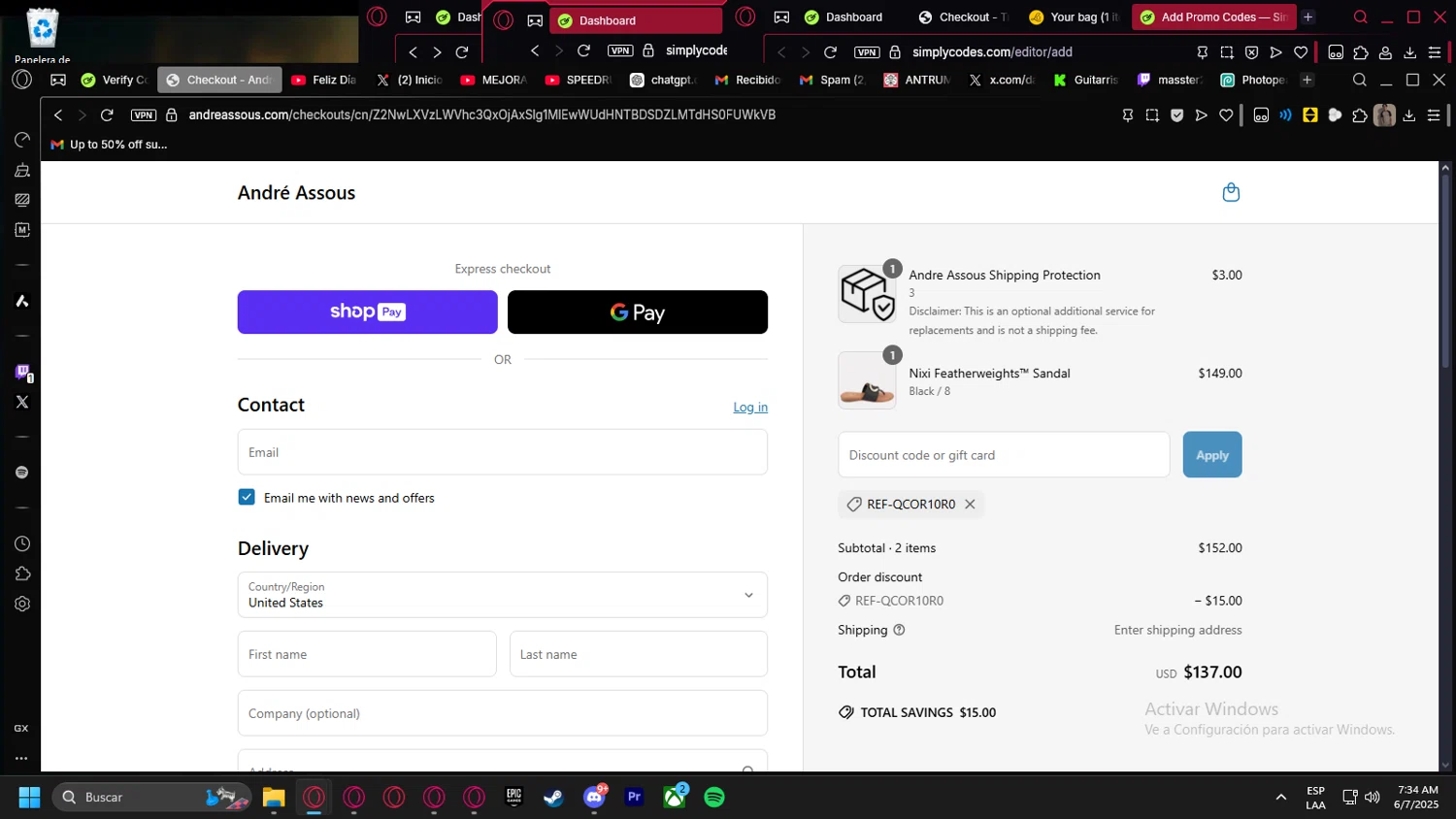 André Assous promo code screenshot showing code REF-QCOR10R0 applied at André Assous checkout page. Uploaded by SimplyCodes community member kurcovein on Jun 7, 2025