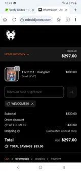 WELCOME10 coupon verification screenshot