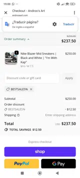 Androo's Art coupon verification screenshot