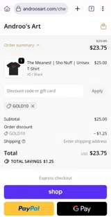 Androo's Art coupon verification screenshot
