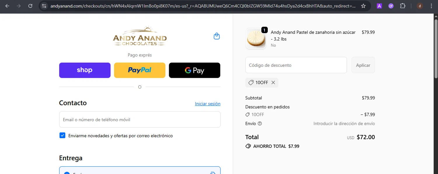 Andy Anand promo code screenshot showing code 10OFF applied at Andy Anand checkout page. Uploaded by SimplyCodes community member VoucherSpotter9376 on Nov 5, 2025