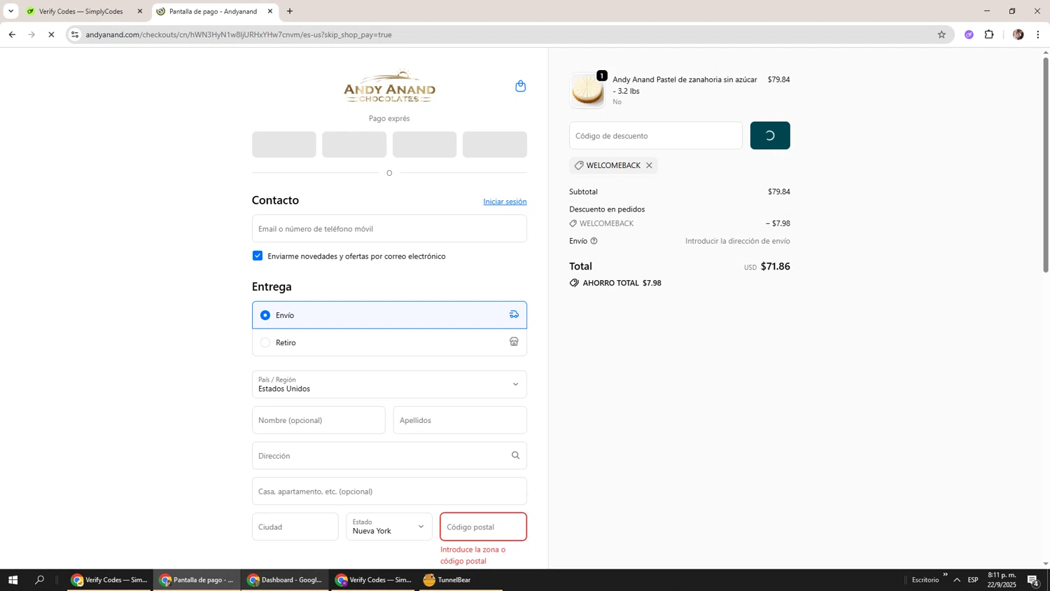 Andy Anand promo code screenshot showing code WELCOMEBACK applied at Andy Anand checkout page. Uploaded by SimplyCodes community member Levi_Ackerman on Sep 23, 2025
