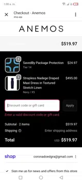 Anemos coupon verification screenshot