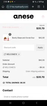 WELCOME15 coupon verification screenshot