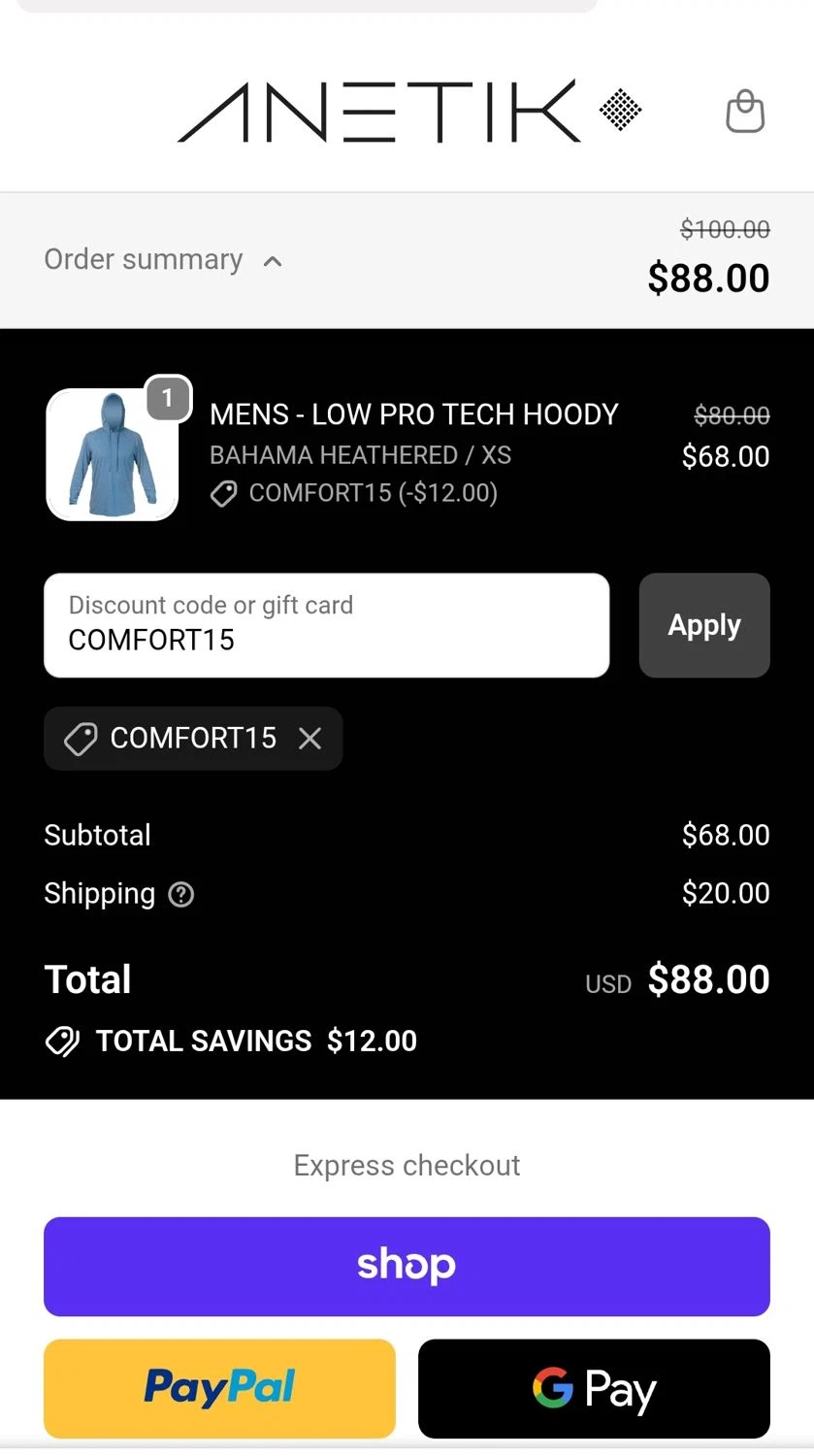 Anetik checkout page showing Anetik discount code box | Screenshot taken by SimplyCodes community member on Feb 18, 2026