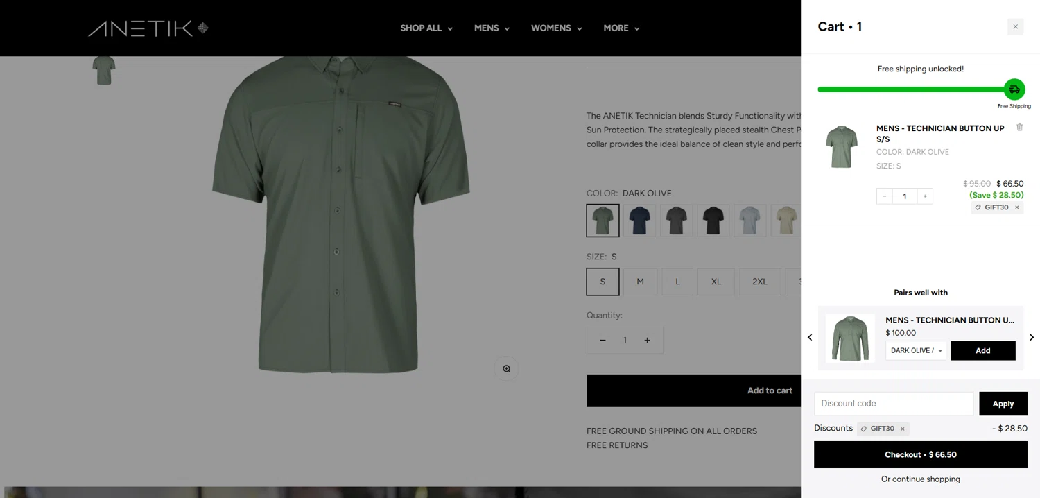 Anetik discount code screenshot showing code gift30 applied at Anetik checkout page. Uploaded by SimplyCodes community member Dorothy on Dec 20, 2025