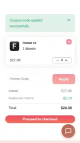 WELCOME10 coupon verification screenshot