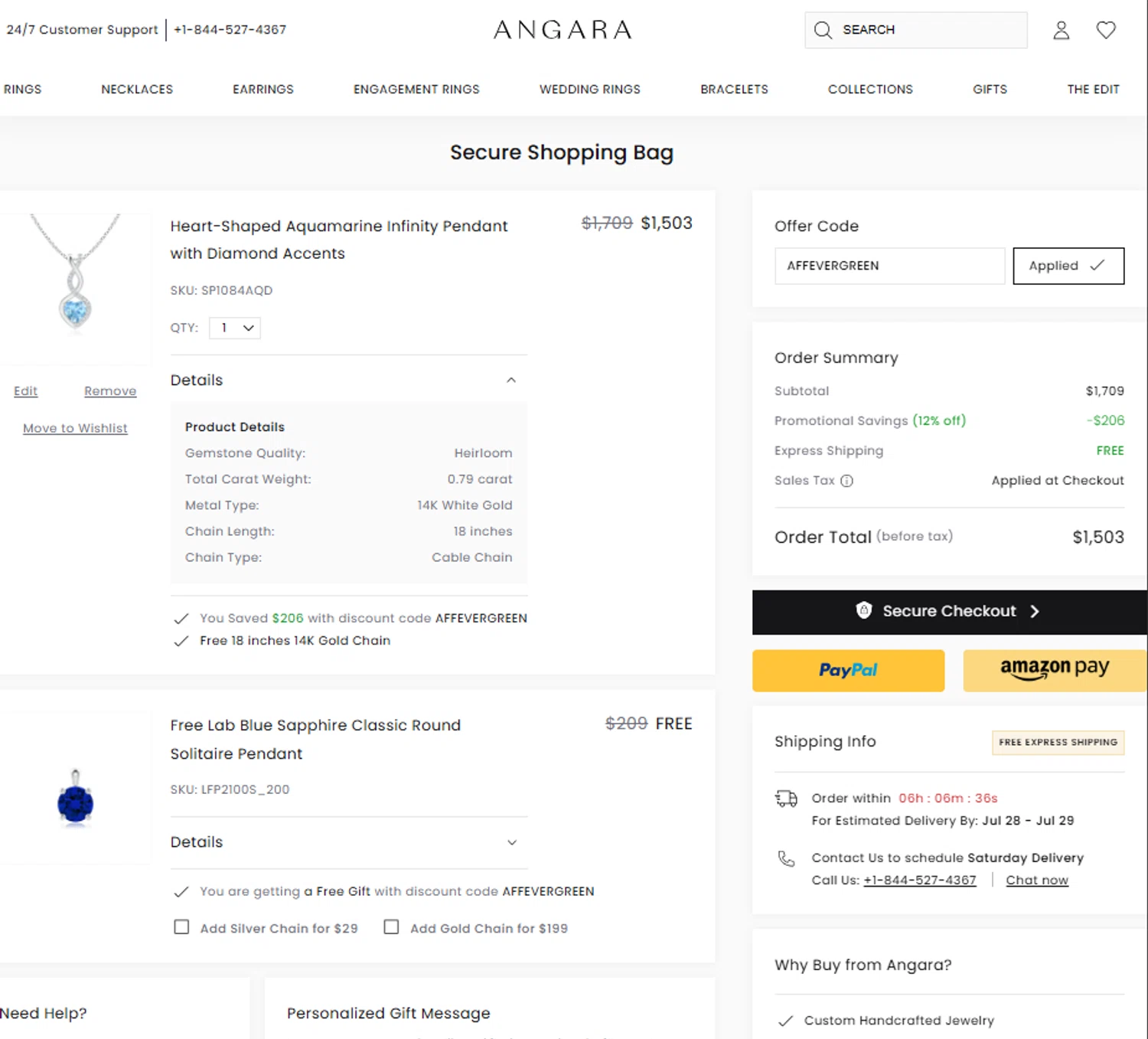 Angara coupon code screenshot showing code AFFEVERGREEN applied at Angara checkout page. Uploaded by SimplyCodes community member reggiesmith on Jul 23, 2025