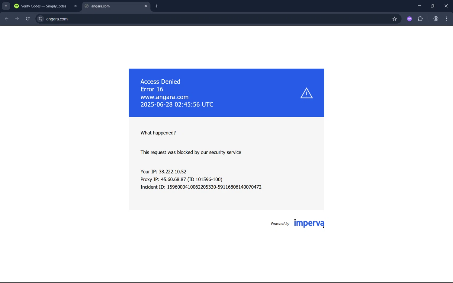 Angara coupon code screenshot showing code AFFSIMPLYCODES12 applied at Angara checkout page. Uploaded by SimplyCodes community member juan1702 on Jun 28, 2025