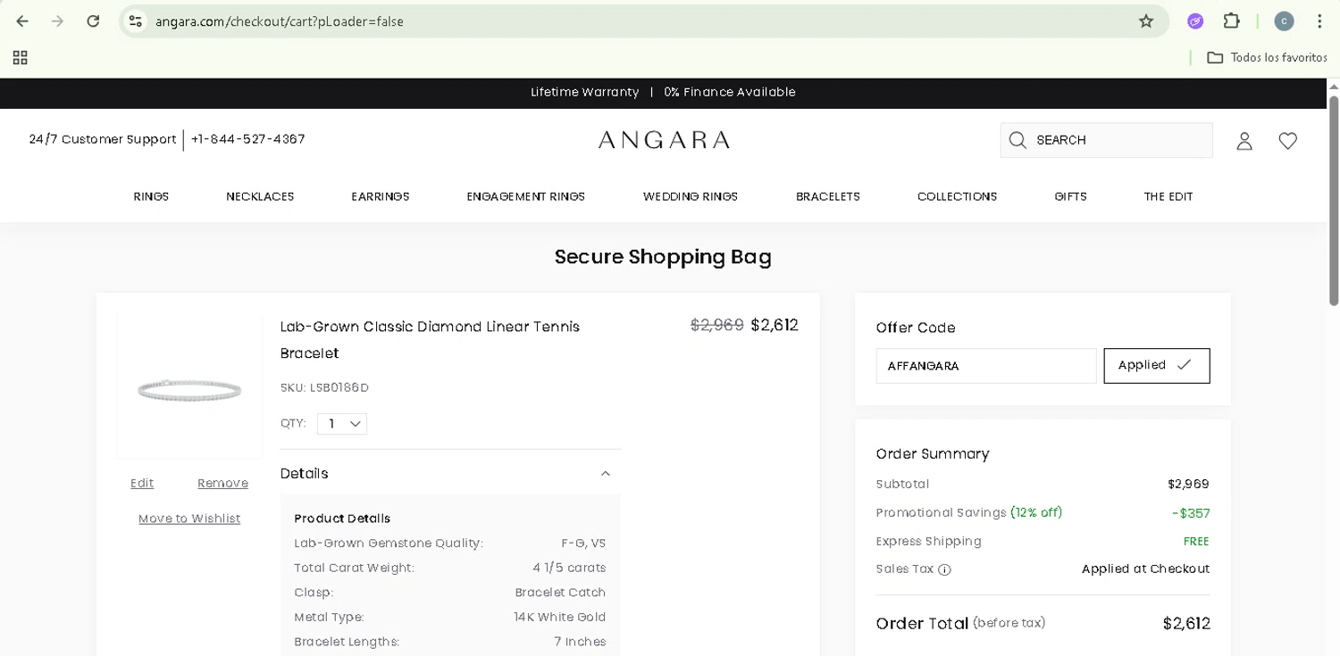 Angara coupon code screenshot showing code AFFANGARA applied at Angara checkout page. Uploaded by SimplyCodes community member NobleSentinel8535 on Jun 14, 2025