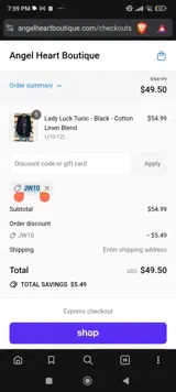Angel Heart Boutique coupon verification screenshot