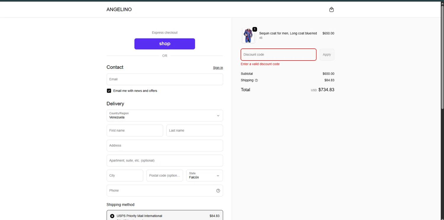 Angelino.us promo code screenshot showing code holiday25 applied at Angelino.us checkout page. Uploaded by SimplyCodes community member ValiantSleuth7563 on Jan 1, 2026