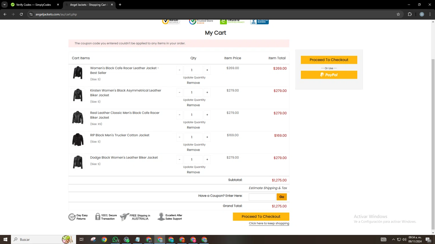 where to use Angel Jackets promo code box