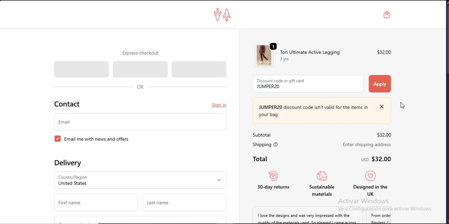 Angel & Rocket promo code screenshot showing code JUMPER20 applied at Angel & Rocket checkout page. Uploaded by SimplyCodes community member RewardLynx9164 on Dec 4, 2025