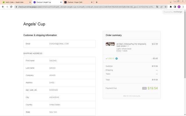 Angel's Cup checkout page showing Angel's Cup promo code box | Screenshot taken by SimplyCodes community member on Apr 19, 2024