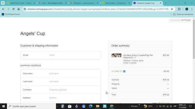 Angel's Cup checkout page showing Angel's Cup promo code box | Screenshot taken by SimplyCodes community member on May 31, 2024