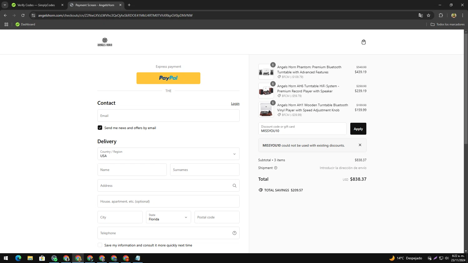 where to use Angels Horn promo code box