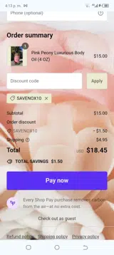 SAVENOX10 coupon verification screenshot