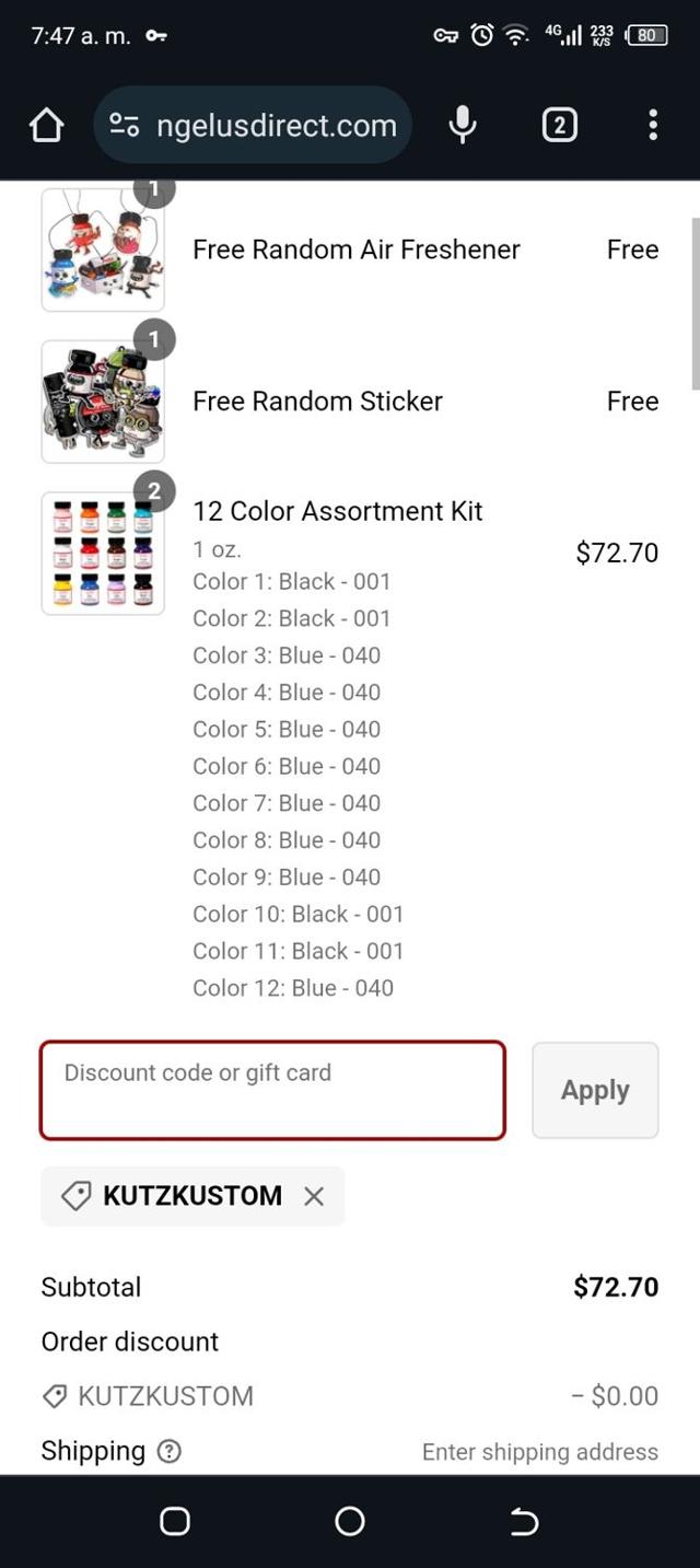 Angelus Direct checkout page showing Angelus Direct discount code box | Screenshot taken by SimplyCodes community member on Dec 23, 2023