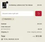 PRAYER15 coupon verification screenshot