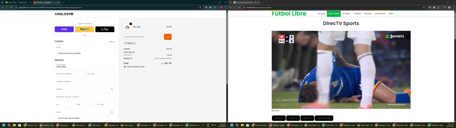 Angles90 discount code screenshot showing code won10 applied at Angles90 checkout page. Uploaded by SimplyCodes community member ExtraordinaryVirtuoso281 on Oct 19, 2025