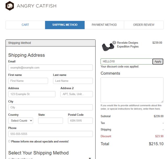 Angry Catfish Bicycle checkout page showing Angry Catfish Bicycle promo code box | Screenshot taken by SimplyCodes community member on Jan 5, 2025