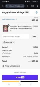 ANGRY40 coupon verification screenshot