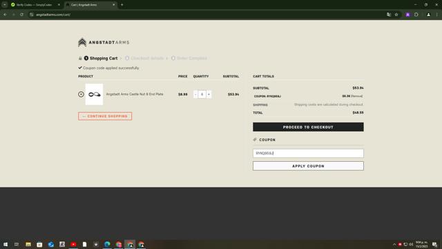 Angstadt Arms checkout page showing Angstadt Arms coupon code box | Screenshot taken by SimplyCodes community member on Feb 15, 2025