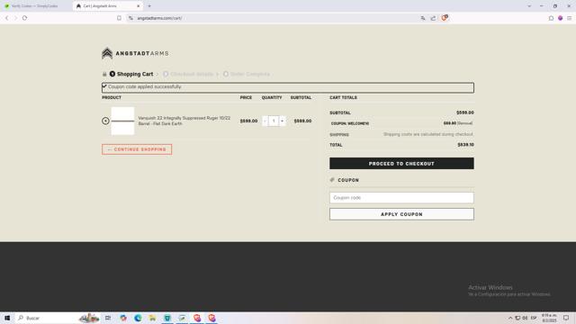 Angstadt Arms checkout page showing Angstadt Arms coupon code box | Screenshot taken by SimplyCodes community member on Feb 8, 2025