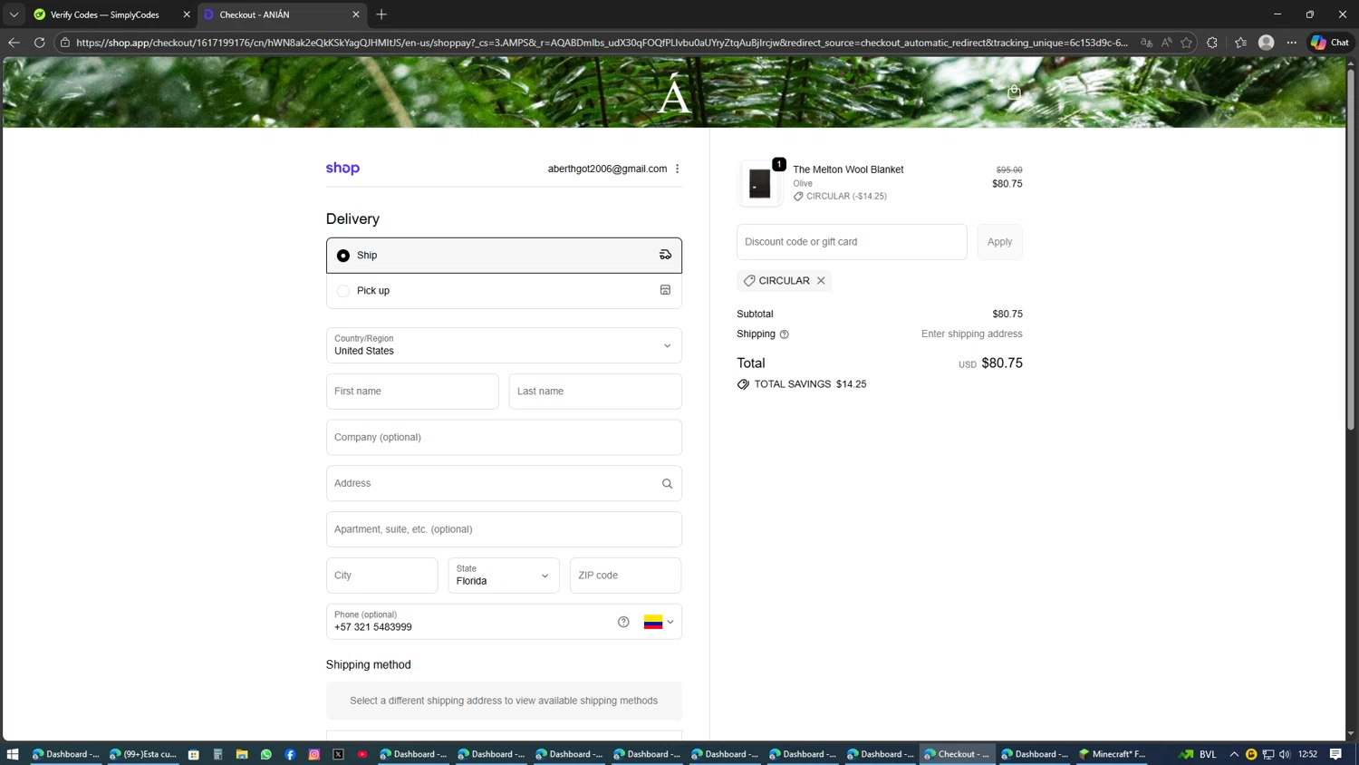 Anian checkout page showing Anian discount code box | Screenshot taken by SimplyCodes community member on Feb 9, 2026