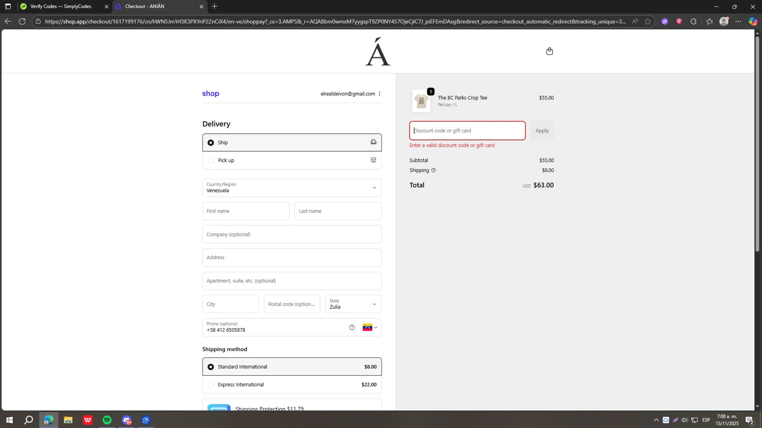 Anian discount code screenshot showing code TIMOTHYDYCK applied at Anian checkout page. Uploaded by SimplyCodes community member fjkdjkldsf on Nov 15, 2025