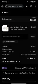 WELCOMEOFF coupon verification screenshot