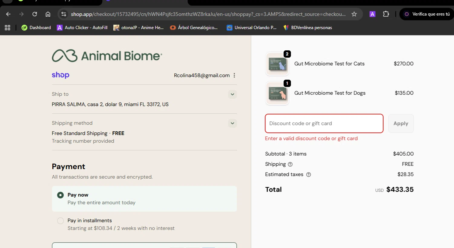 AnimalBiome discount code screenshot showing code B2G1 applied at AnimalBiome checkout page. Uploaded by SimplyCodes community member ShieldWarden5142 on Oct 22, 2025