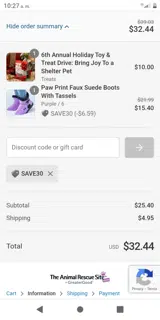 SAVE30 coupon verification screenshot