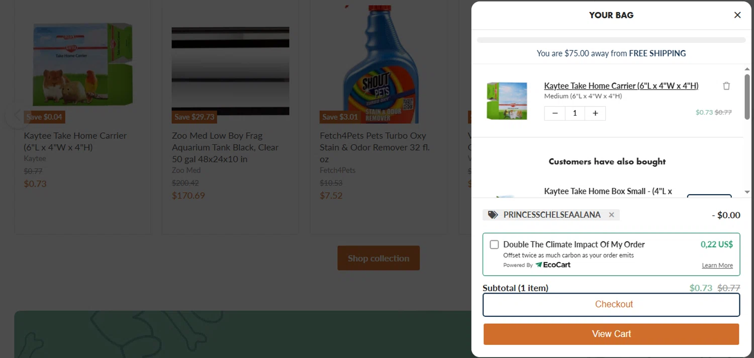 AnimalWiz promo code screenshot showing code PRINCESSCHELSEAALANA applied at AnimalWiz checkout page. Uploaded by SimplyCodes community member CashAce9852 on Sep 8, 2025