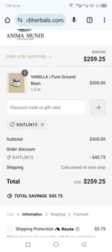 Kaitlin15 coupon verification screenshot