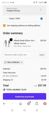 WELCOME465 coupon verification screenshot