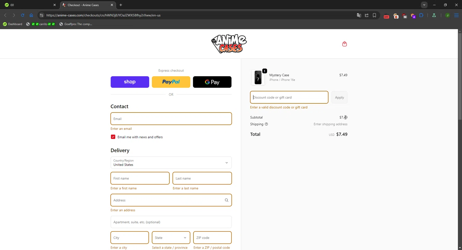 Anime Cases discount code screenshot showing code COUPERT10 applied at Anime Cases checkout page. Uploaded by SimplyCodes community member FortunateWizard717 on Oct 4, 2025