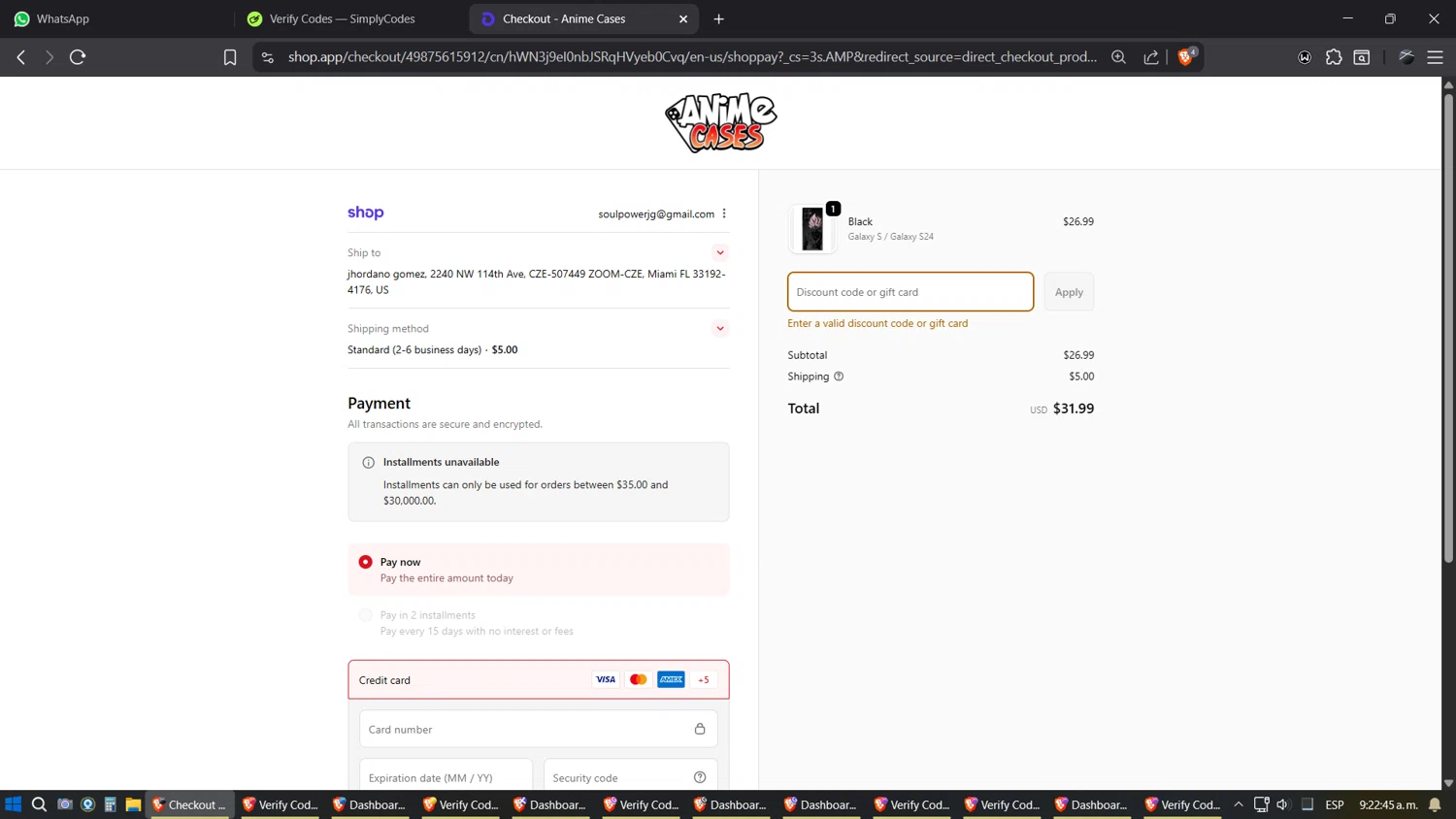 Anime Cases discount code screenshot showing code COUPERT10 applied at Anime Cases checkout page. Uploaded by SimplyCodes community member SimplyGOAT on Oct 4, 2025