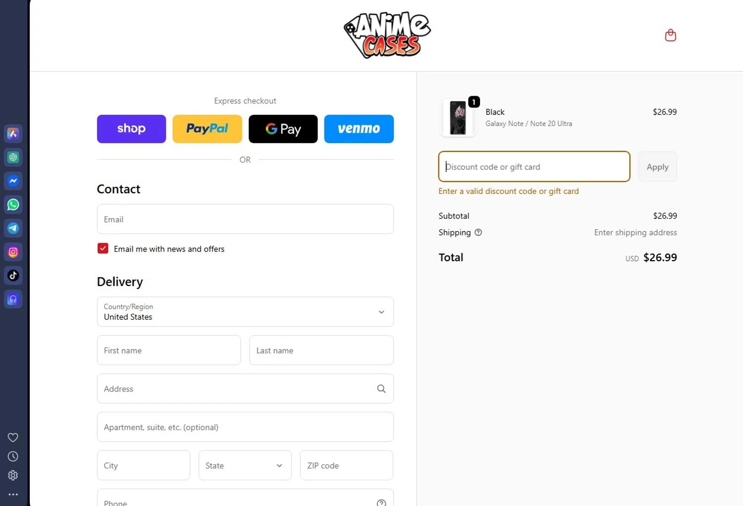 Anime Cases discount code screenshot showing code HOTDEALS10 applied at Anime Cases checkout page. Uploaded by SimplyCodes community member andrescarreraborges on Oct 4, 2025