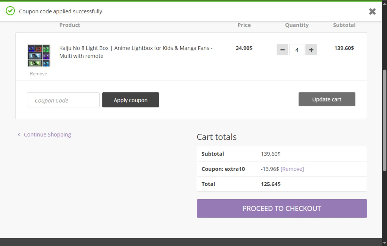 Anime Light Box promo code screenshot showing code extra10 applied at Anime Light Box checkout page. Uploaded by SimplyCodes community member VoucherFinder3467 on Apr 11, 2025