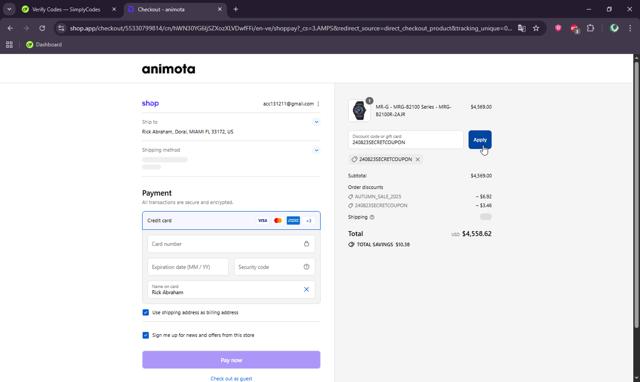 Animota checkout page showing Animota promo code box | Screenshot taken by SimplyCodes community member on Sep 15, 2025