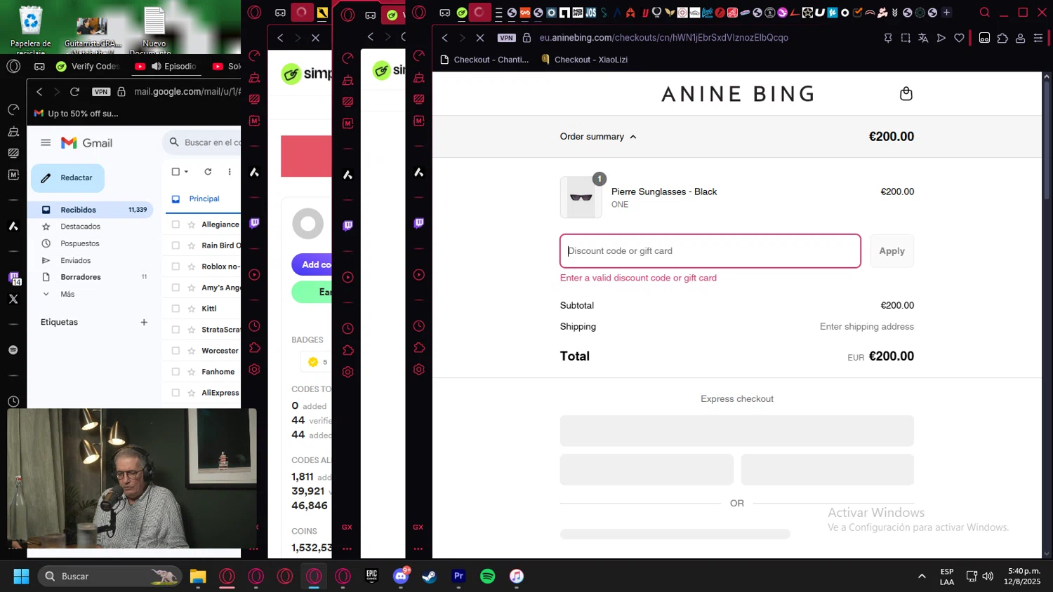 Anine Bing discount code screenshot showing code SUMMER20 applied at Anine Bing checkout page. Uploaded by SimplyCodes community member Halanweik on Aug 12, 2025