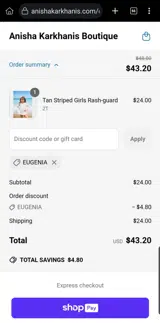 EUGENIA coupon verification screenshot