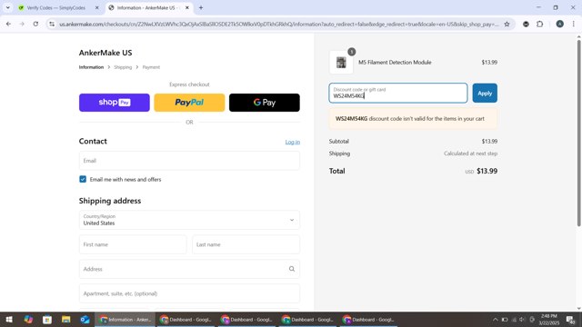eufyMake checkout page showing eufyMake promo code box | Screenshot taken by SimplyCodes community member on Mar 22, 2025