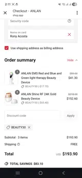 Beauty30 coupon verification screenshot