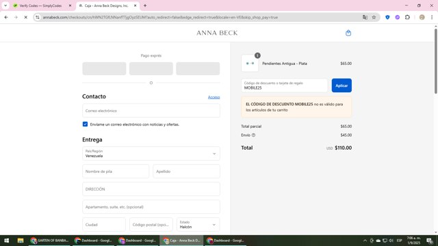 Anna Beck checkout page showing Anna Beck discount code box | Screenshot taken by SimplyCodes community member on Sep 1, 2025