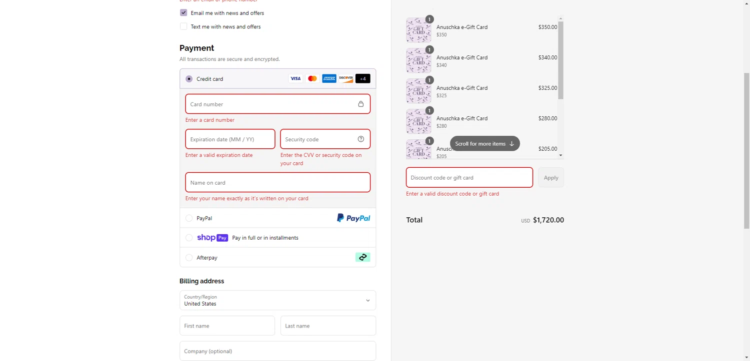 Anuschka discount code screenshot showing code FREEGIFT applied at Anuschka checkout page. Uploaded by SimplyCodes community member ValiantAce1810 on Aug 5, 2025