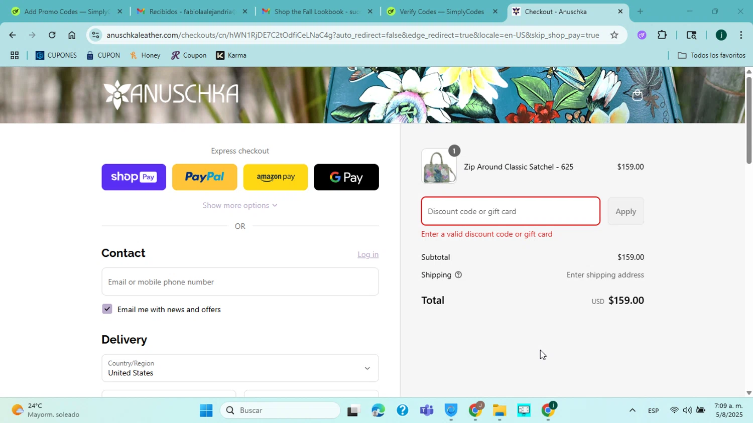 Anuschka discount code screenshot showing code FREEGIFT applied at Anuschka checkout page. Uploaded by SimplyCodes community member jorgejavierherrera on Aug 5, 2025