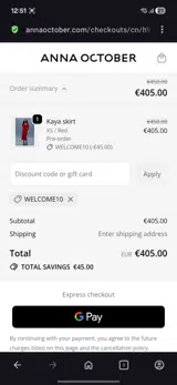 Anna October coupon verification screenshot